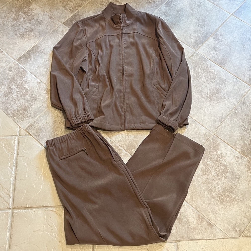 Orvis 2 piece casual pants & zip jacket set brown size 14 pockets high r…